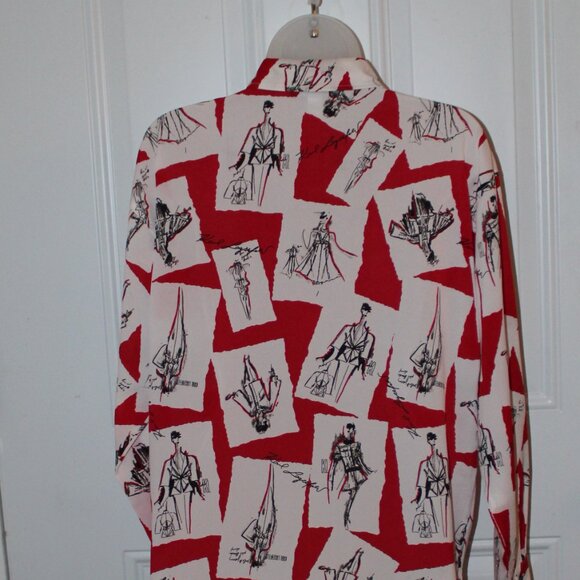 Karl Lagerfeld Paris Womens Size XS Red White Fashionista Printed L/S Button Top - Picture 7 of 9